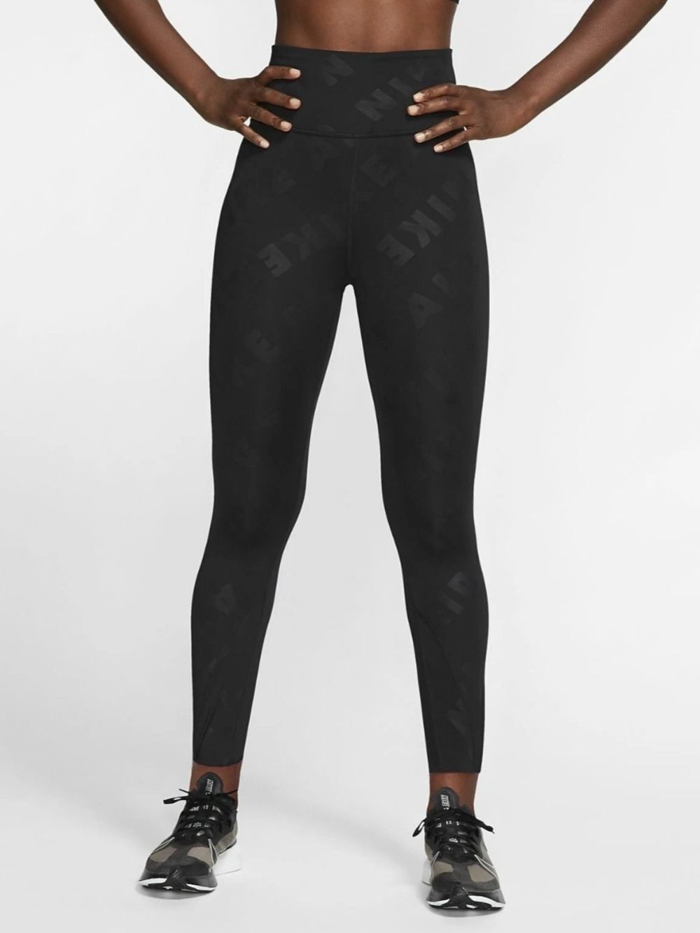 Nike Air Womens Black All-over Embossed 7/8 Dri Fit Running Tights Size Small